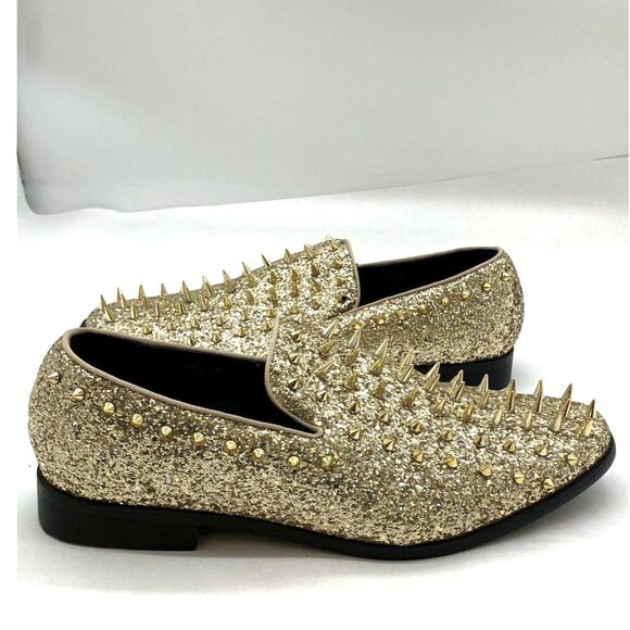 Excellent Men's Alberto Fellini Gold Spiked Glitter Loafers Gold Loafer Size 12 - Picture 1 of 6